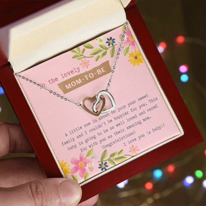 Mom To Be Interlocking Hearts Necklace Pink Floral Baby Shower