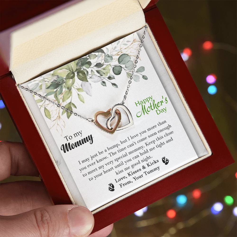 To My Mommy - From Your Tummy - Pregnancy Gift - Mother'S Day Gift - Luxury Necklace Interlocking Hearts Necklace