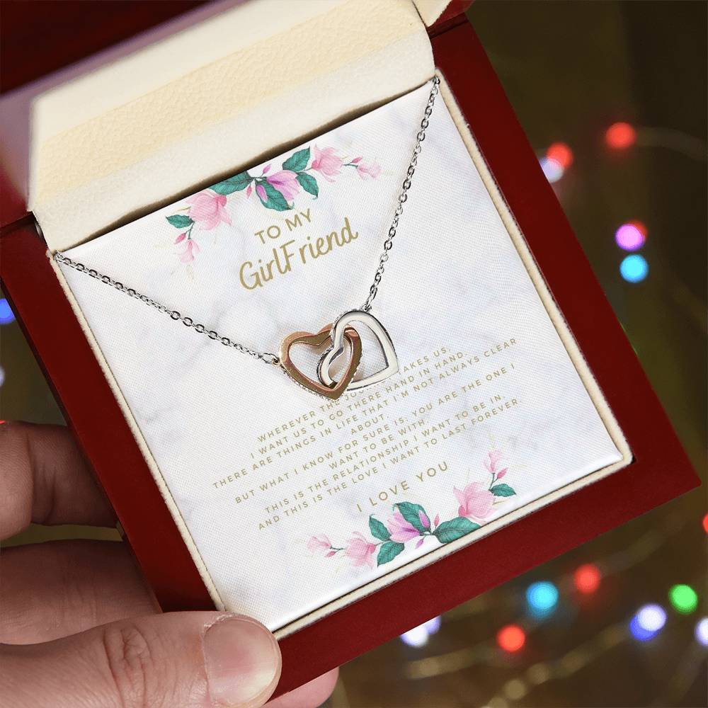 To My Girlfriend Gift From Boyfriend For Valentine Day Interlocking Hearts Necklace