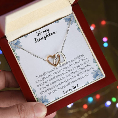 To My Daughter. Through Thick And Thin - Love Dad Interlocking Hearts Necklace