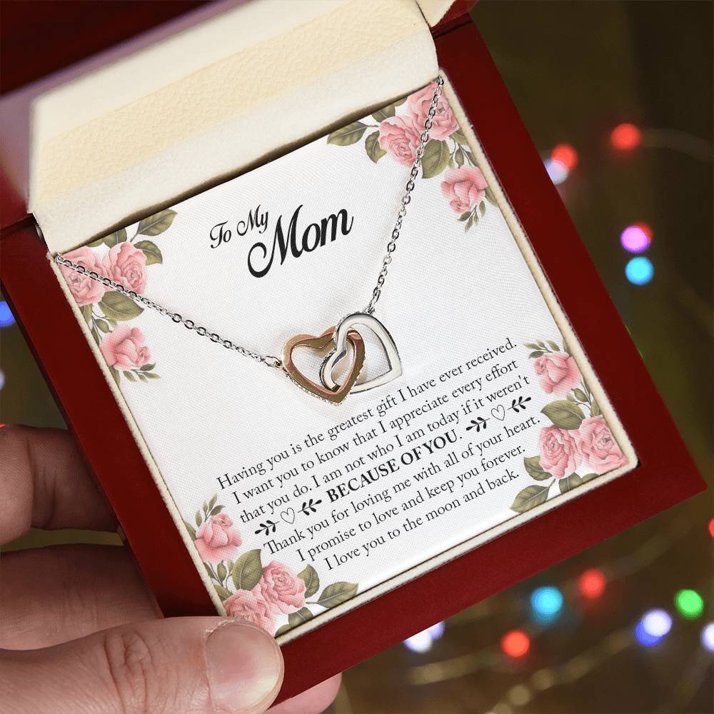Because Of You Mom Interlocking Hearts Necklace