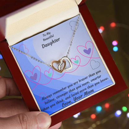 To My Beautiful Daughter- Two Interlocked Hearts Pendant Necklace Interlocking Hearts Necklace