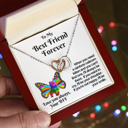 Rainbow Caticorn Linked Hearts Gift For Bff Interlocking Hearts Necklace