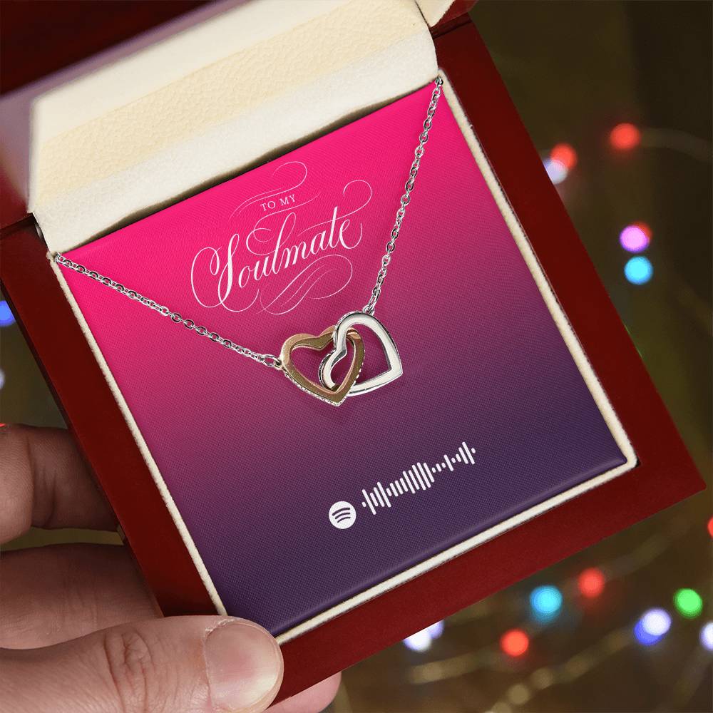 Soulmate Personalized Spotify Code Necklace - Kpop Fan Gift - Unique Valentines Day Gift For Her Interlocking Hearts Necklace