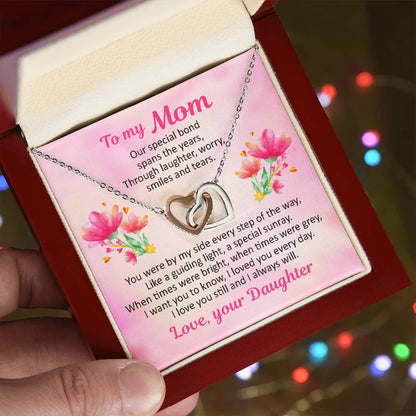 To My Mom - Our Special Bond Spans The Years - Necklace Interlocking Hearts Necklace