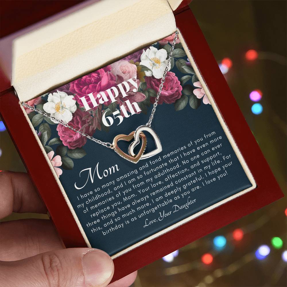 Mother'S 65Th Birthday Gift Gift For Mom On Her Birthday Gift For Mom From Daughter Mom Necklace Best Mom Gift Message Card Interlocking Hearts Necklace