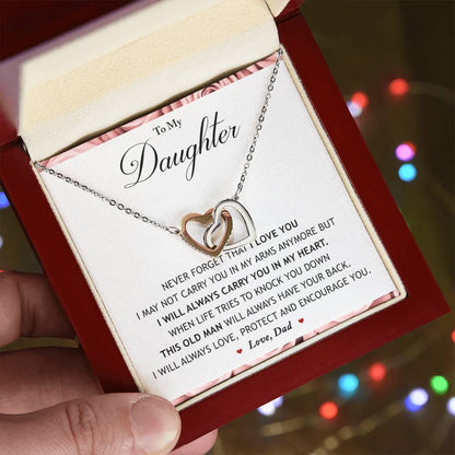 My Daughter - I Will Always Carry You In My Heart Interlocking Hearts Necklace