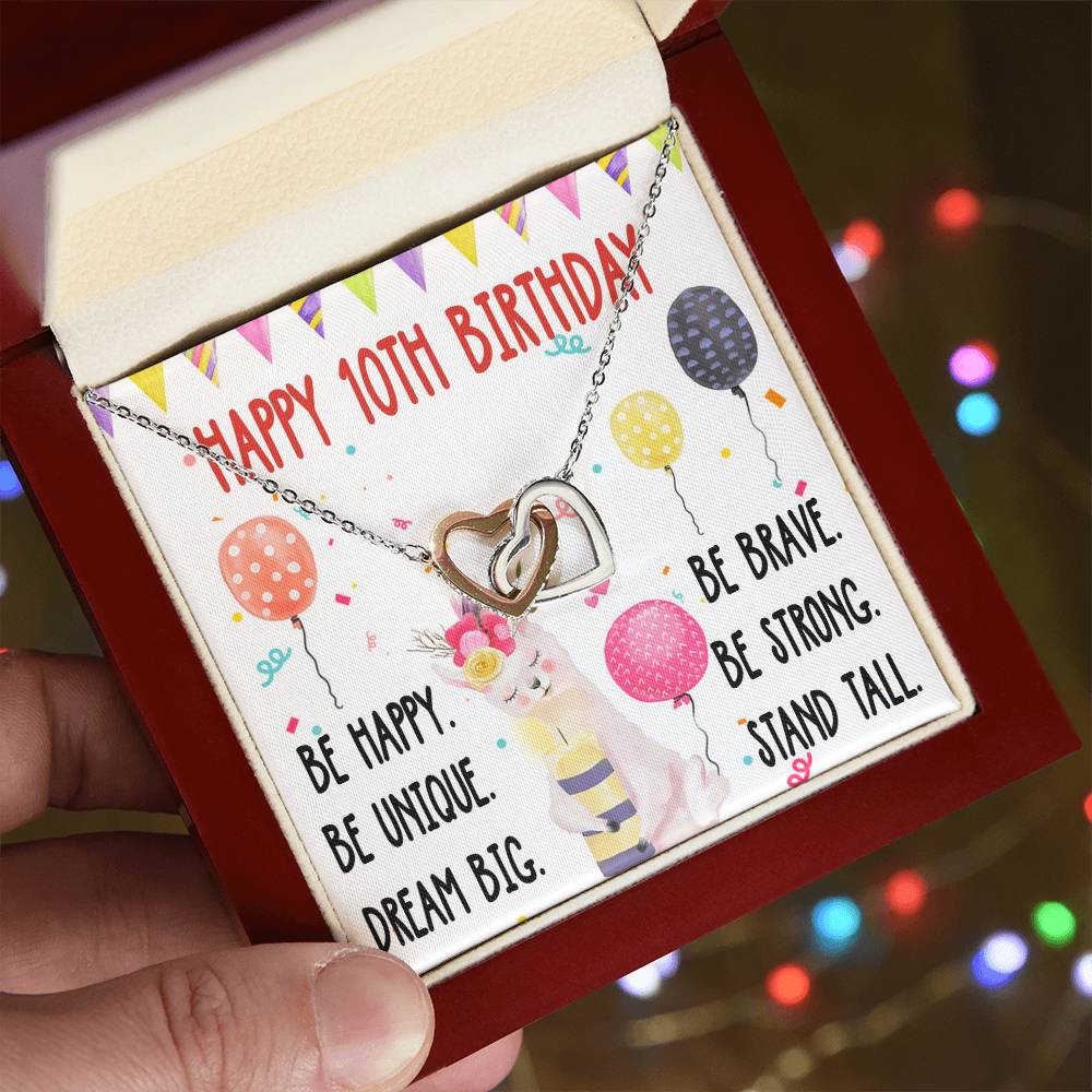 Necklace Gift For Daughter 10Th Birthday Gift For Girl Birthday Gift For 10 Year Old Tenth Birthday Gift Interlocking Hearts Necklace Cute Llama Gift