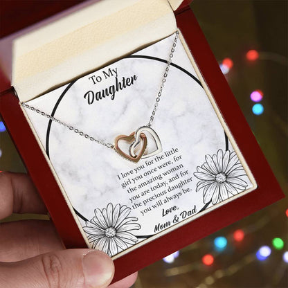 To My Daughter I Love You For The - Mom & Dad Interlocking Hearts Necklace