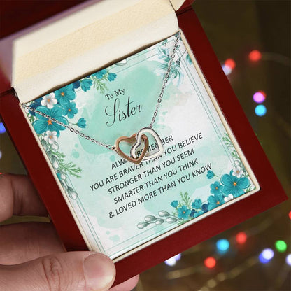 To My Sister - Loved More Than You Know Interlocking Hearts Necklace
