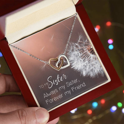 To My Sister Interlocking Hearts Necklace Birthday Message Card