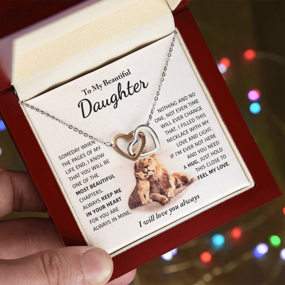 To My Beautiful Daughter - Keep Me In Your Heart - Interlocking Hearts Necklace