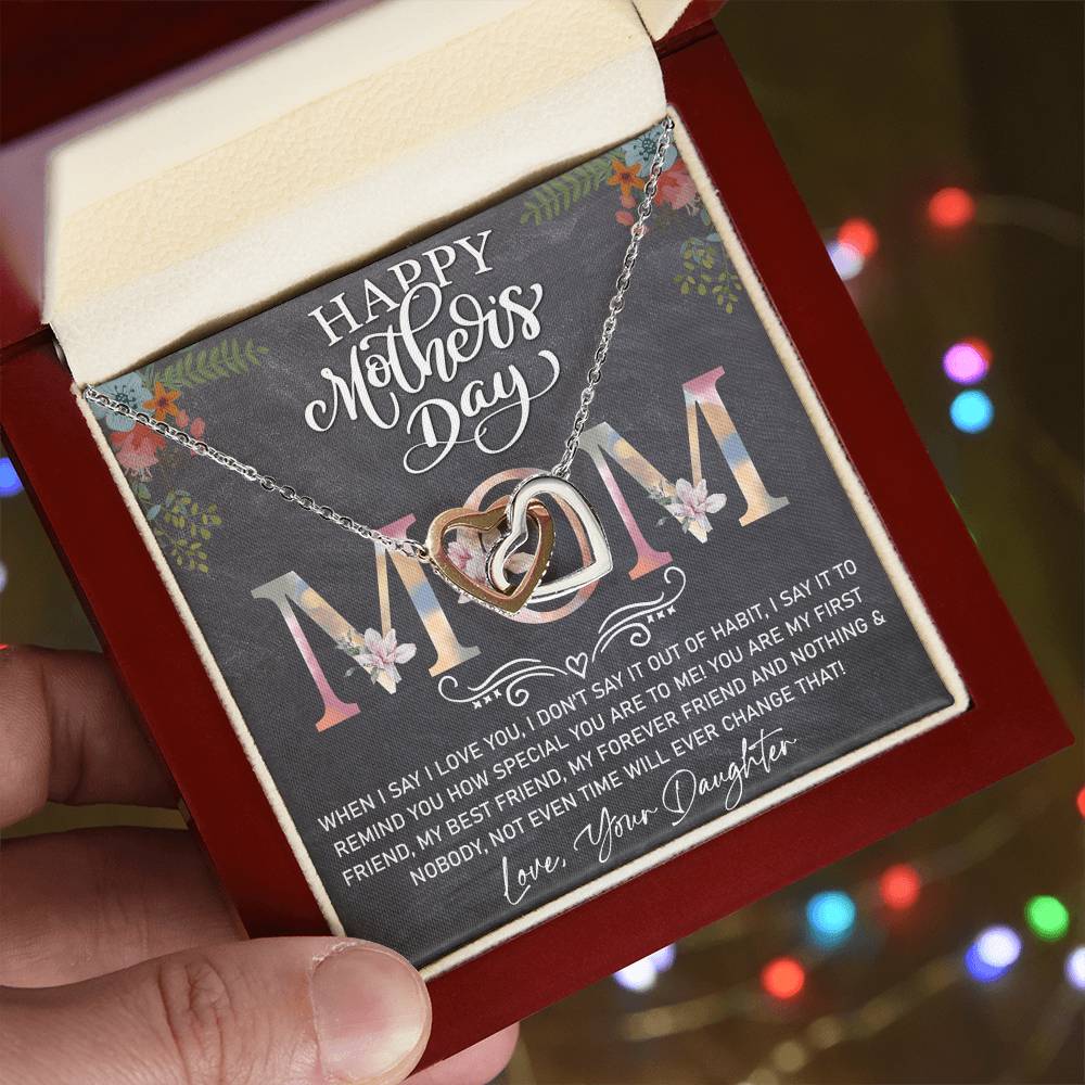 Perfect Gift For Mom- Luxury Necklace With Message Card Interlocking Hearts Necklace