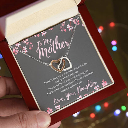 To My Mother - No Matter How Far Love Will Bloom - Necklace Interlocking Hearts Necklace