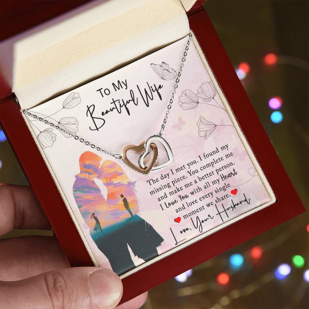 To My Beautiful Wife Interlocking Hearts Necklace