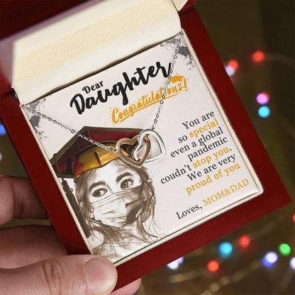 Dear Daughter! Loves Mom&Dad Interlocking Hearts Necklace