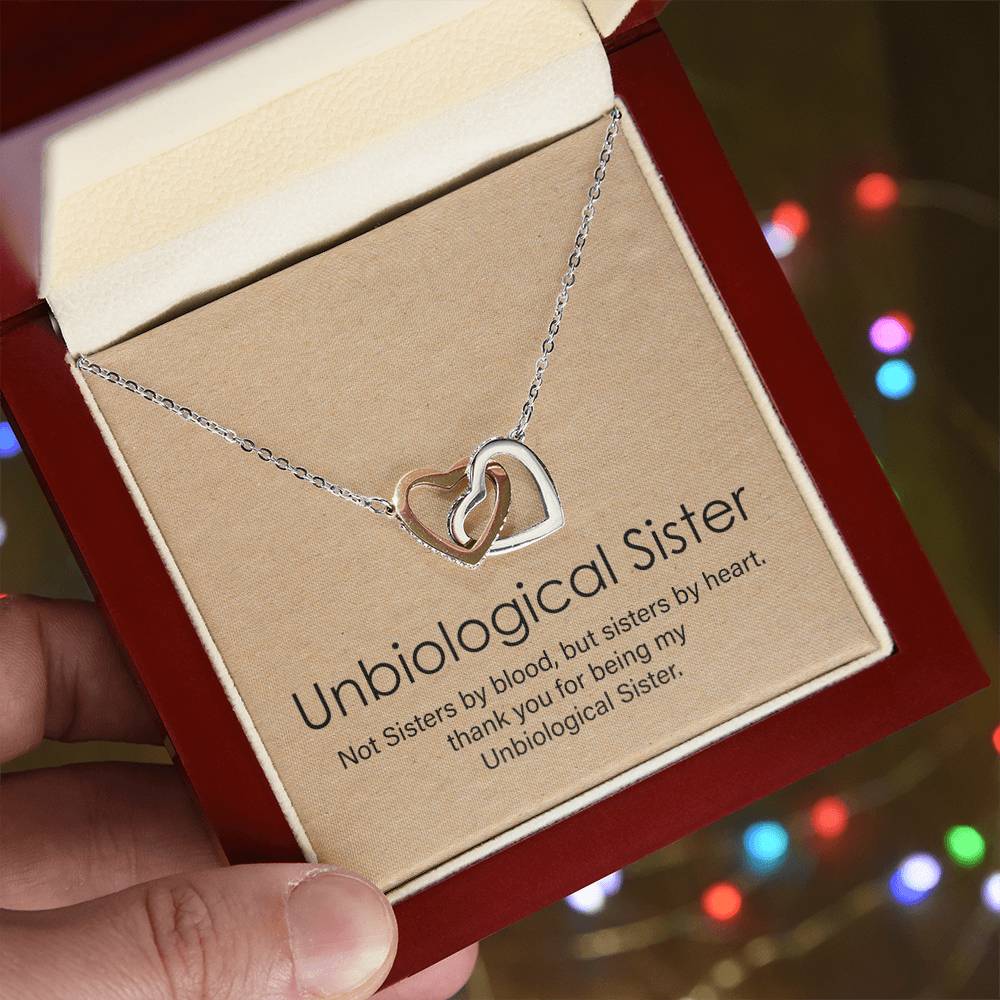 Unbiological Sister Gift Best Friend Necklace Big Little Sorority Soul Sister Bridesmaid Gift Interlocking Hearts Necklace