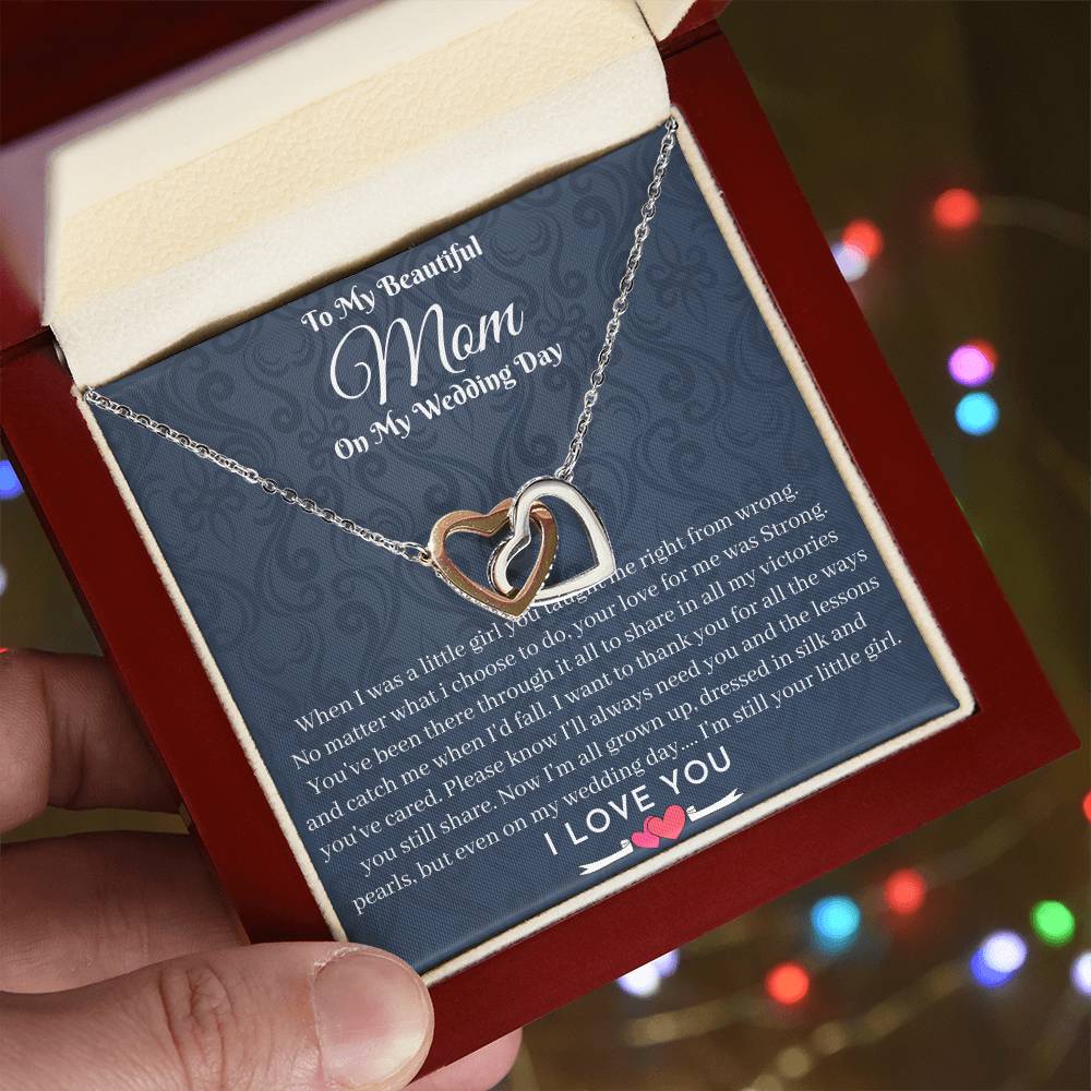 Mother Of The Bride Gift From Daughter Jewelry Necklace As Wedding Gift Bridal Party To My Lovely Mom On Me Wedding Day Gifts Interlocking Hearts Necklace
