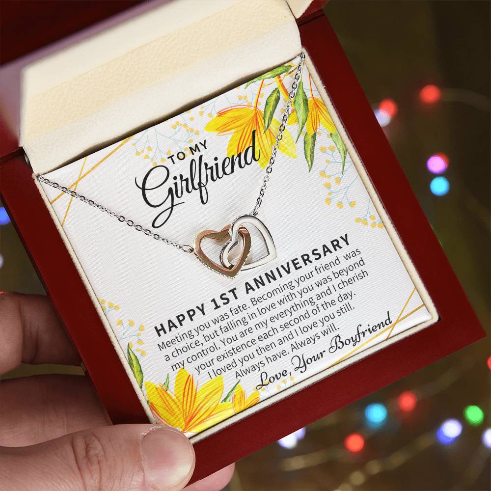 1St Anniversary Gift For Girlfriend Personalized Anniversary Gift One Year Anniversary Gifts 1 Year Anniversary Gift For Girlfriend Interlocking Hearts Necklace