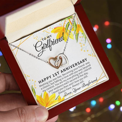 1St Anniversary Gift For Girlfriend Personalized Anniversary Gift One Year Anniversary Gifts 1 Year Anniversary Gift For Girlfriend Interlocking Hearts Necklace