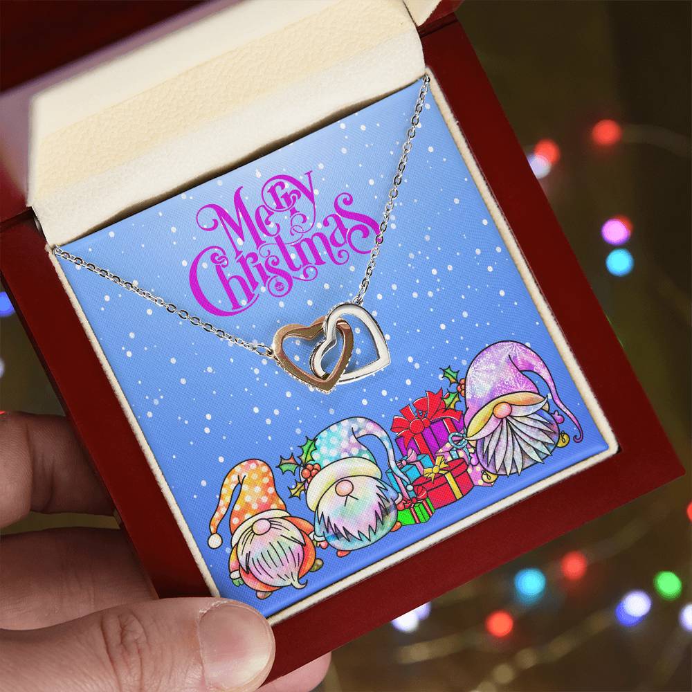 Merry Christmas Gnomes Interlocking Hearts Necklace