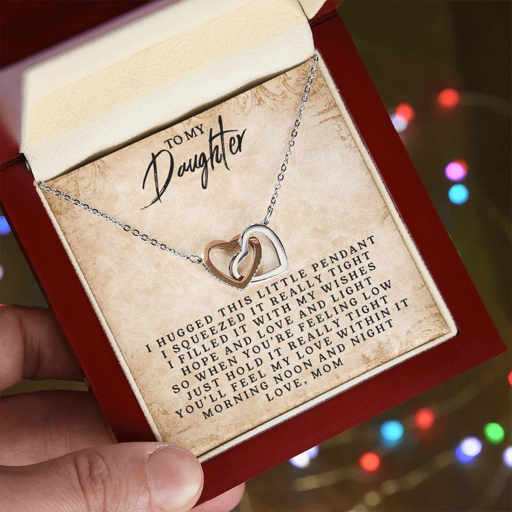 To My Daughter - Love Mom - Interlocking Heart Necklace Interlocking Hearts Necklace