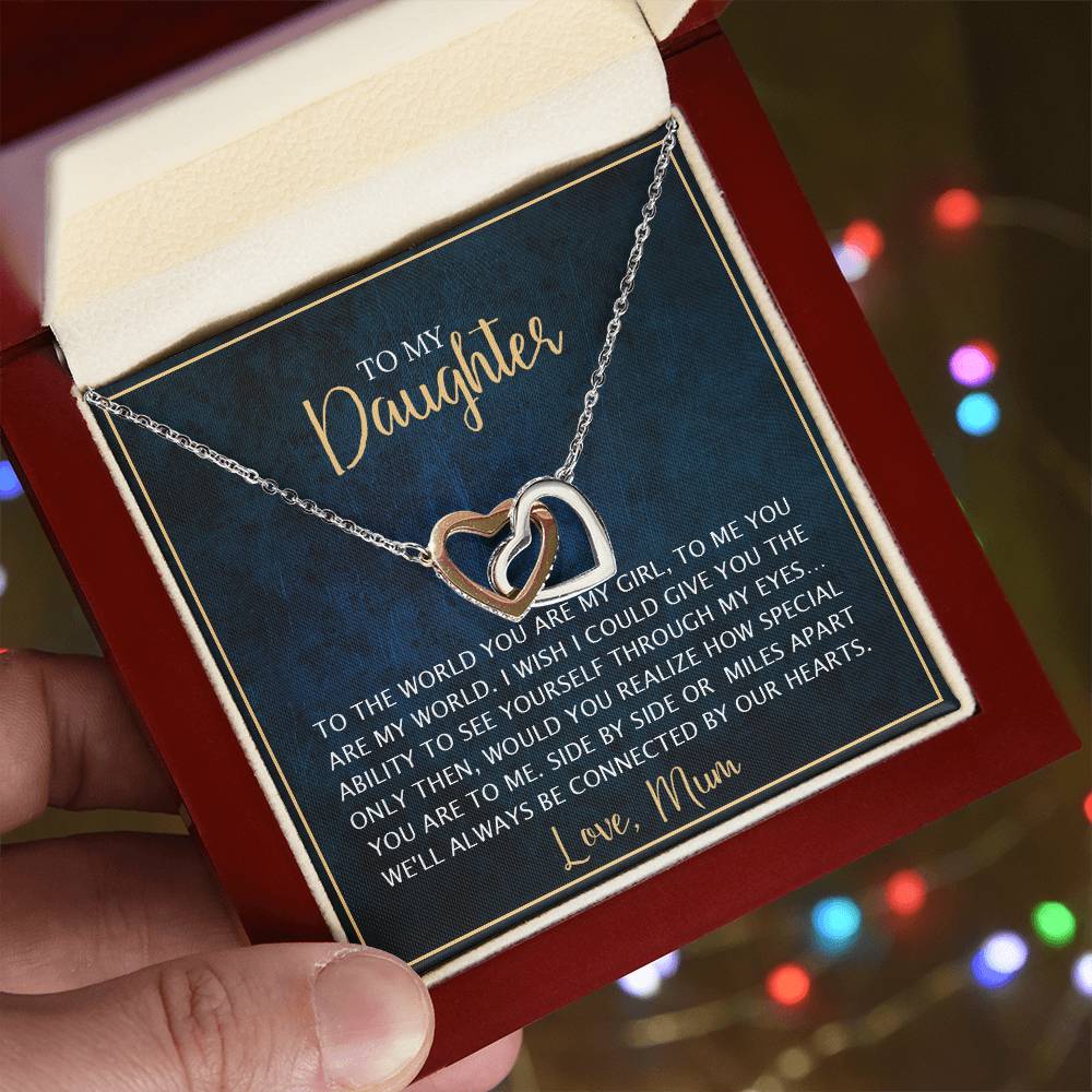 To My Daughter - Unique Heart Bonding Necklace Gift Set Interlocking Hearts Necklace