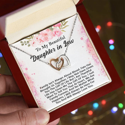 To My Beautiful Daughter In Law Hearts Necklace - Perfect Gift Interlocking Hearts Necklace