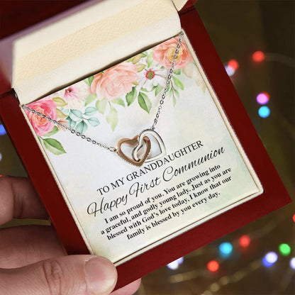 To My Granddaughter Happy First Communion Interlocking Hearts Necklace