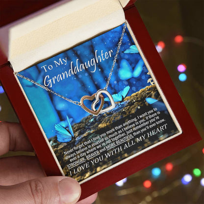 To My Granddaughter - Love You With All My Heart - Necklace Interlocking Hearts Necklace