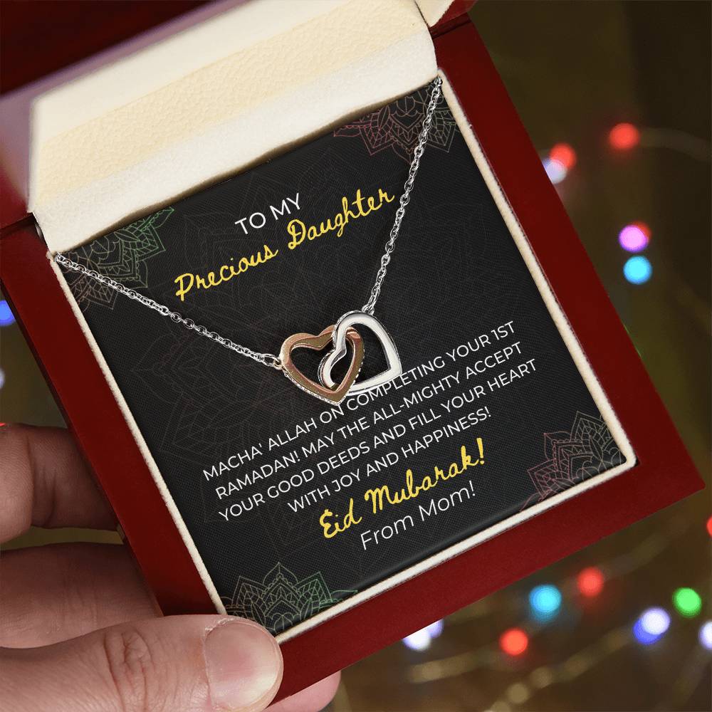 To My Daughter- Macha'Allah For Completing Your 1St Ramadan - Eid Mubarak Gift For Daughter- Necklace Interlocking Hearts Necklace