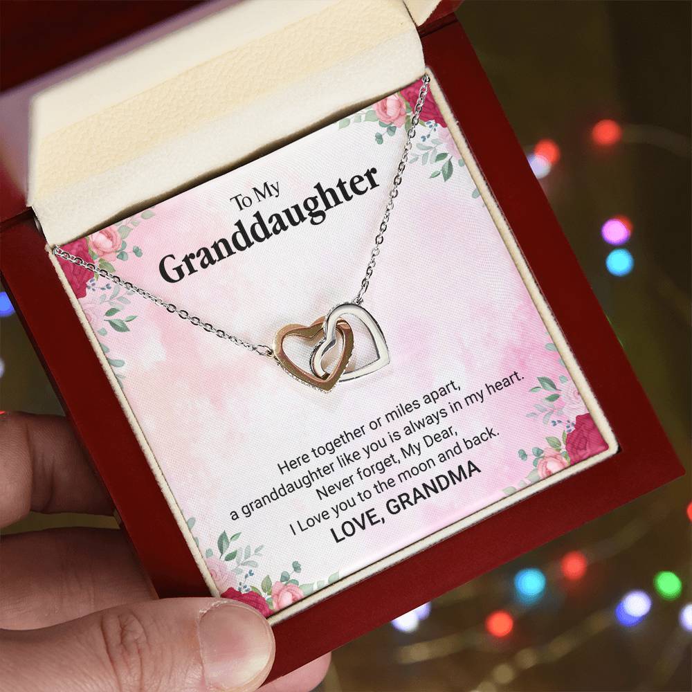 To My Granddaughter-Here Together-Lecklace Interlocking Hearts Necklace