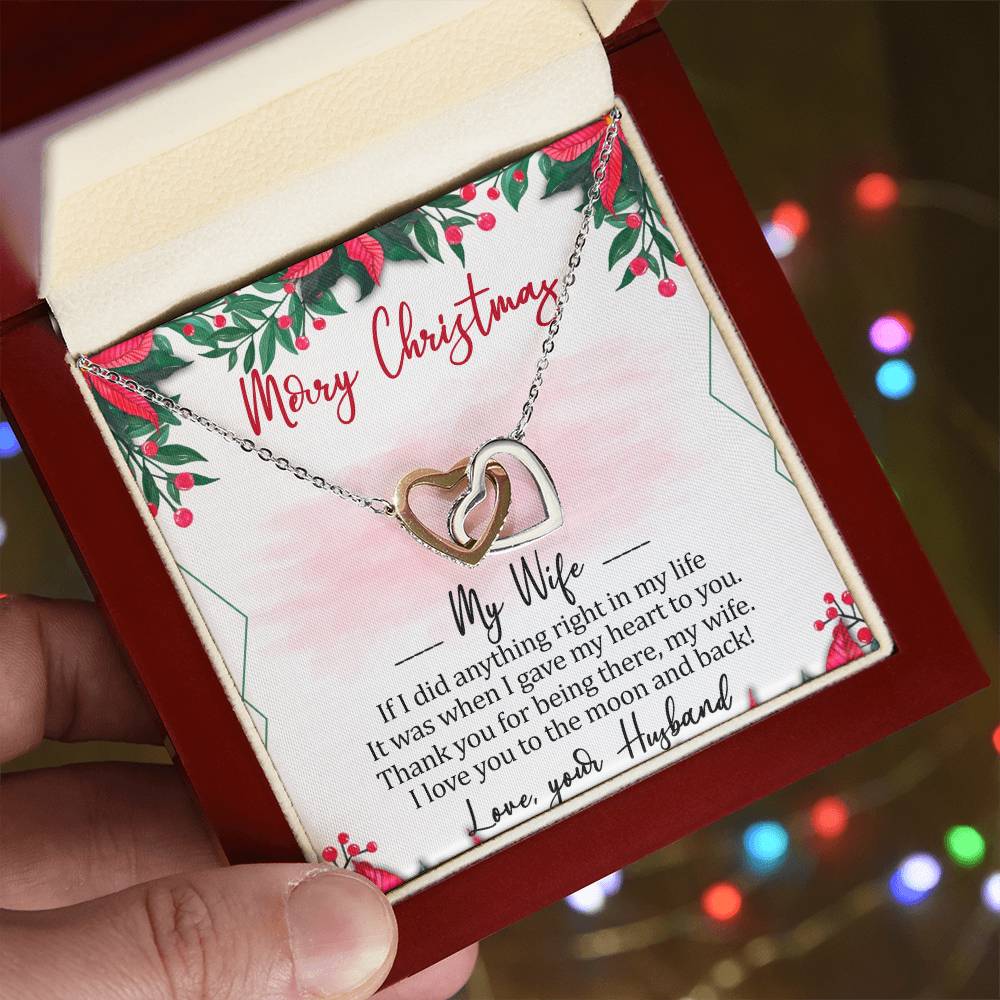 Merry Christmas My Wife Interlocking Hearts Necklace Message Card
