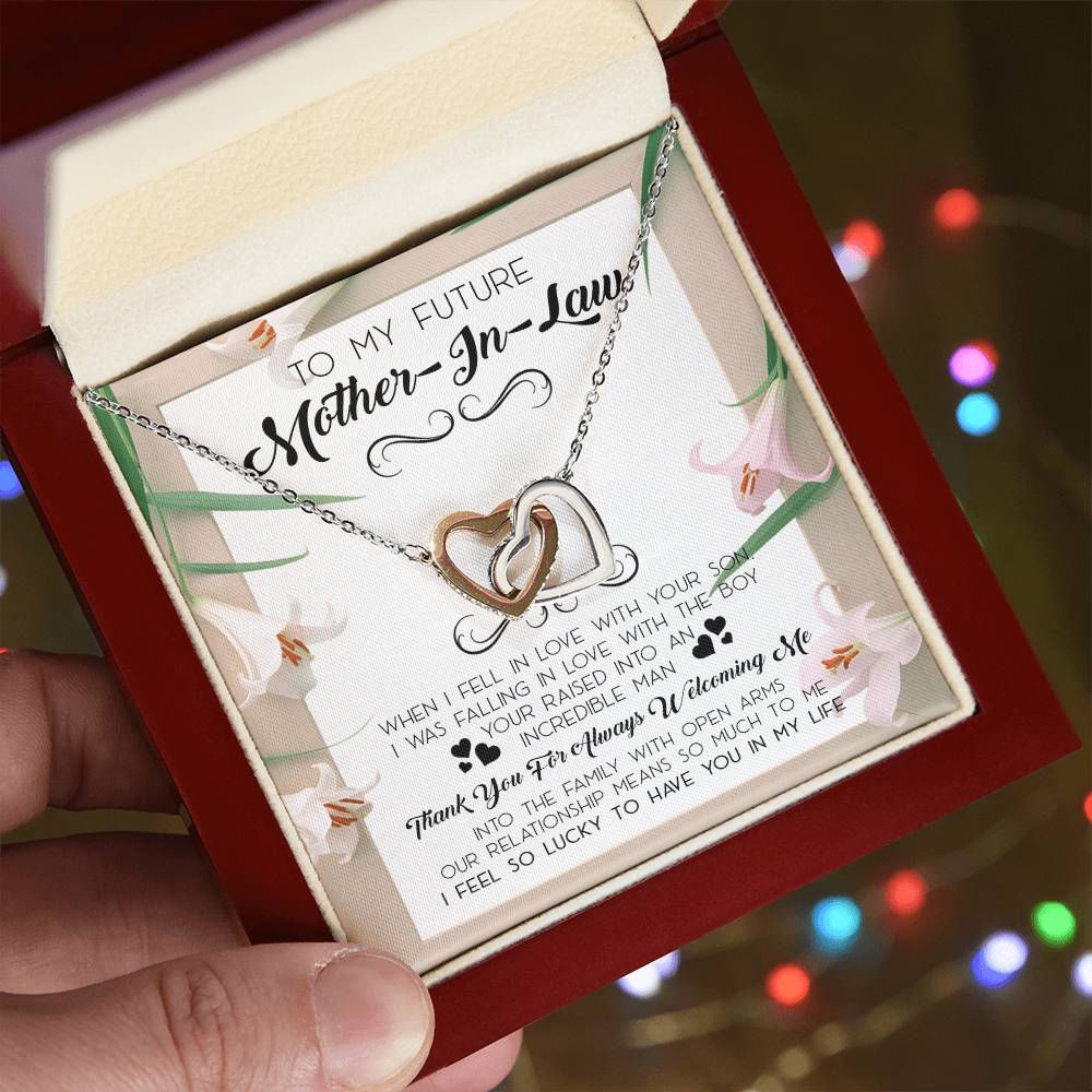 To My Future Mother In Law Mother In Law Necklace Mother In Law Wedding Gift Mother In Law Wedding Card Mother In Law Love Knot Necklace Interlocking Hearts Necklace
