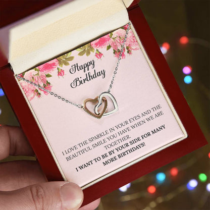 Happy Birthday - I Want To Be By Your Side For Many More Birthdays Interlocking Hearts Necklace