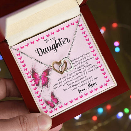 To My Daughter - I Love You Forever And Always - Love Mom Interlocking Hearts Necklace