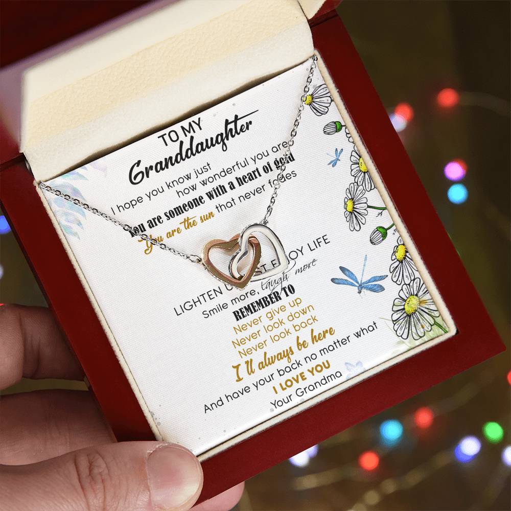 To My Granddaughter Interlocking Hearts Necklace Message Card