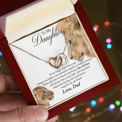 To My Daughter - This Old Lion Will Always Have Your Back Interlocking Hearts Necklace