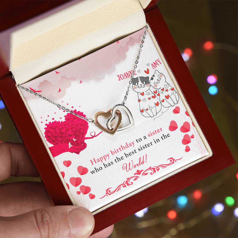 Happy Birthday Sister - Interlocking Necklace - Personalized Interlocking Hearts Necklace