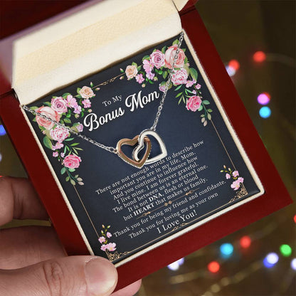 To My Bonus Mom - I Am Forever Grateful Interlocking Hearts Necklace
