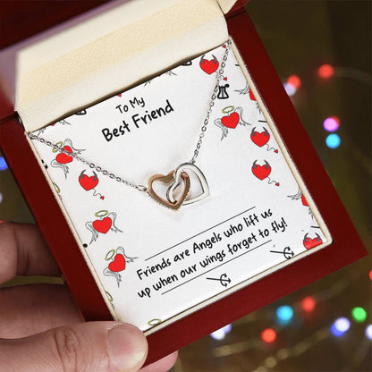 Friends Are Angels Necklace - Perfect Gift For Your Best Friend Interlocking Hearts Necklace
