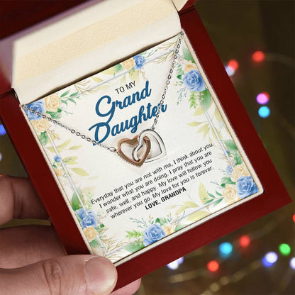 To My Granddaughter From Grandpa - My Love For You Is Forever Interlocking Hearts Necklace