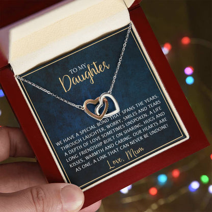 To My Daughter - Unique Heart Bonding Necklace Gift Set Interlocking Hearts Necklace