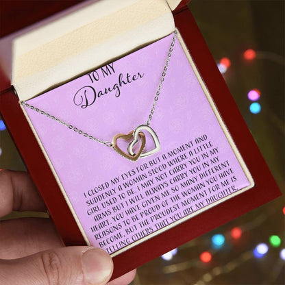 To My Daughter I Close My Eyes For A Moment - Purple Interlocking Hearts Necklace