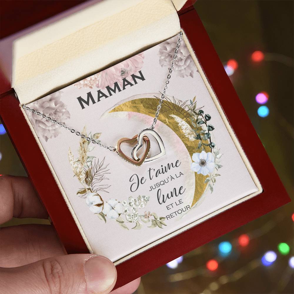 Cadeau Pour Maman Je T'Aime Jusqu'À La Lune Et Back Collier Pour Maman Cadeau De La Fille À La Mère Cadeau De Fête Des Mères Bijoux Pour Femmes Gift For Mom French Interlocking Hearts Necklace