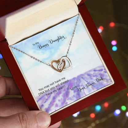 Bonus Daughter From Bonus Dad No Dna But You Have My Heart Interlocking Hearts Necklace