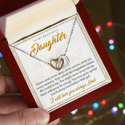To My Beautiful Daughter You'Ll Always Be Daddy'S Little Girl Interlocking Hearts Necklace