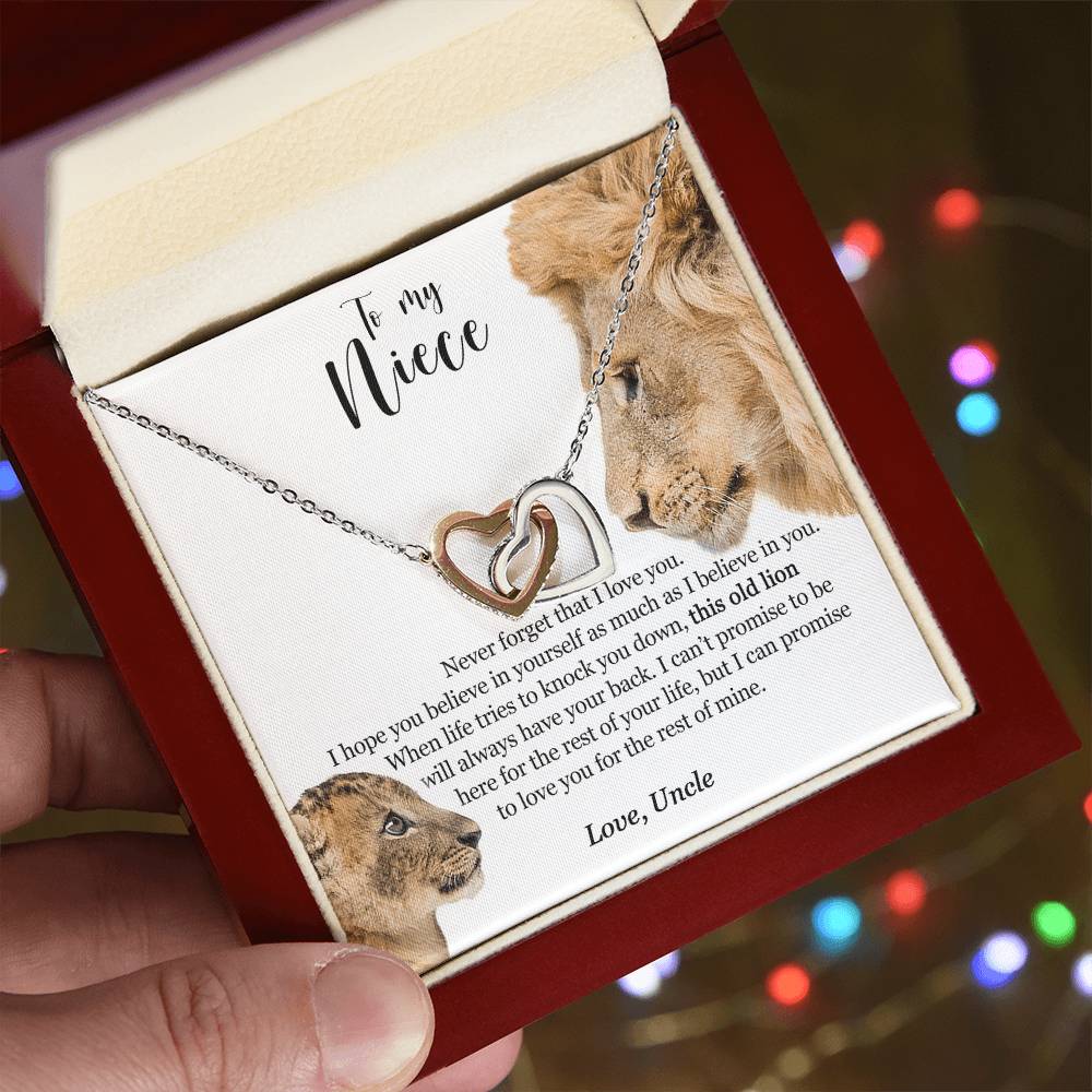 To My Niece - This Old Lion Will Always Have Your Back Interlocking Hearts Necklace