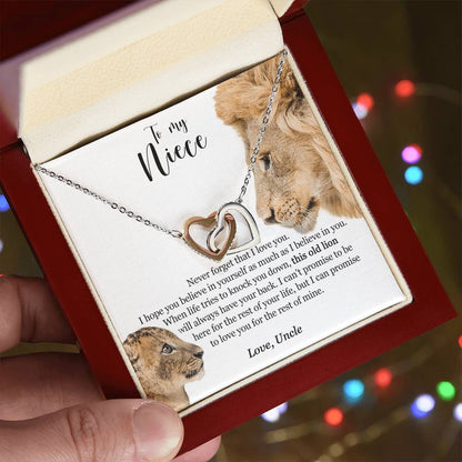 To My Niece - This Old Lion Will Always Have Your Back Interlocking Hearts Necklace