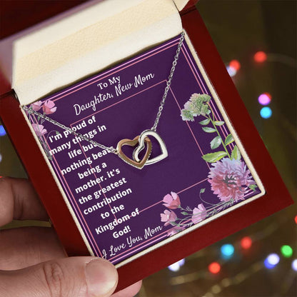 New Mom Cubic Zirconia Stone Necklace Interlocking Hearts Necklace